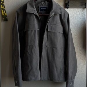 Large Abercombie Grey Brown Sueded Leather Shirt Jacket